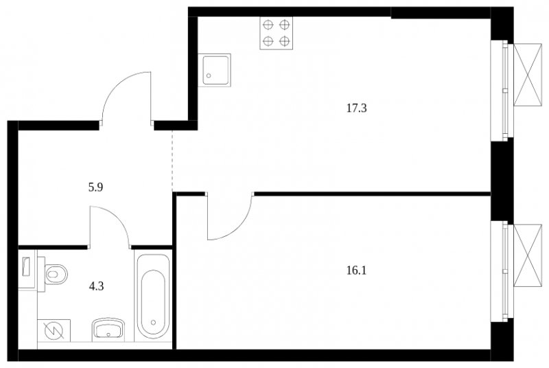 1-комнатная квартира с полной отделкой, 43.6 м2, 10 этаж, сдача 2 квартал 2023 г., ЖК Бусиновский парк, корпус 2.2 - объявление 1522895 - фото №1