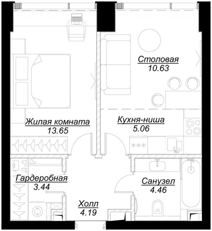 1-комнатная квартира с частичной отделкой, 41.34 м2, 4 этаж, сдача 4 квартал 2024 г., ЖК MOD, корпус Mod.D - объявление 1788156 - фото №1