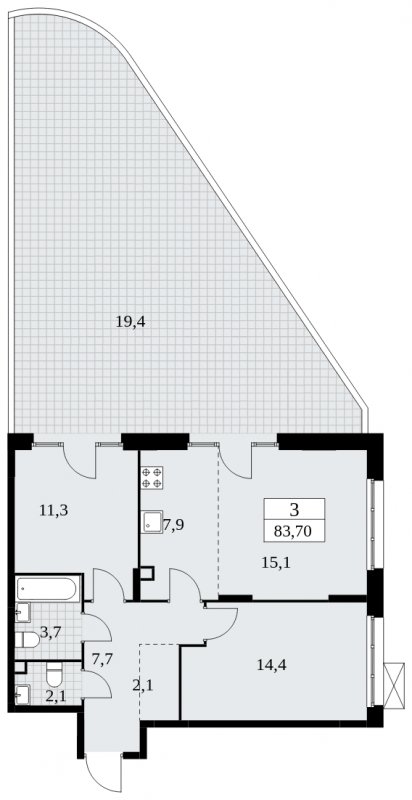 3-комнатная квартира (евро) без отделки, 83.7 м2, 2 этаж, сдача 4 квартал 2024 г., ЖК Скандинавия, корпус 36.3.2 - объявление 1894653 - фото №1
