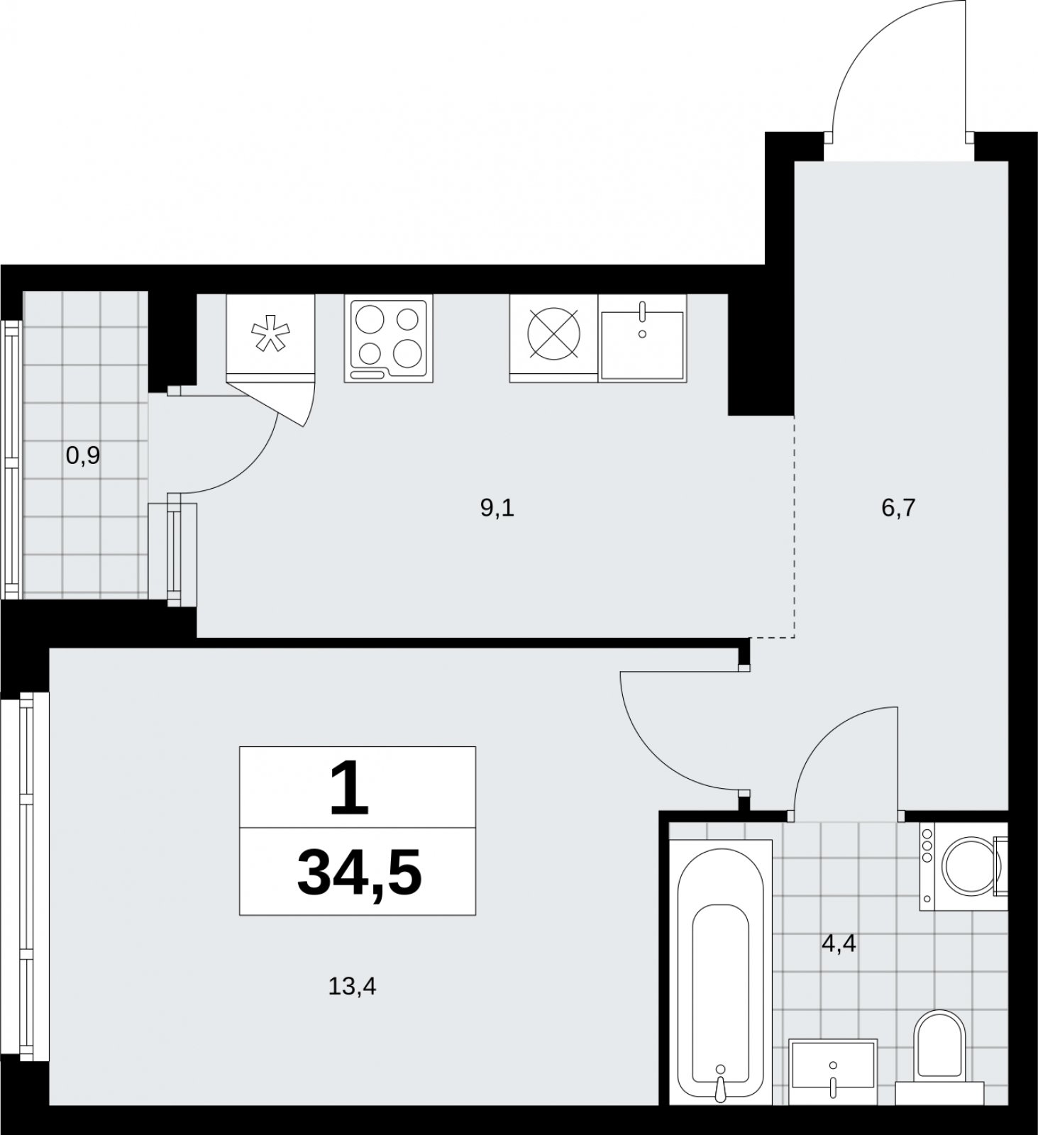 1-комнатная квартира с полной отделкой, 34.5 м2, 5 этаж, сдача 3 квартал 2026 г., ЖК Дзен-кварталы, корпус 6.1.3 - объявление 2327796 - фото №1