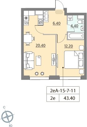 1-комнатная квартира без отделки, 43.4 м2, 10 этаж, сдача 2 квартал 2023 г., ЖК ЗИЛАРТ, корпус 12 - объявление 2123349 - фото №1