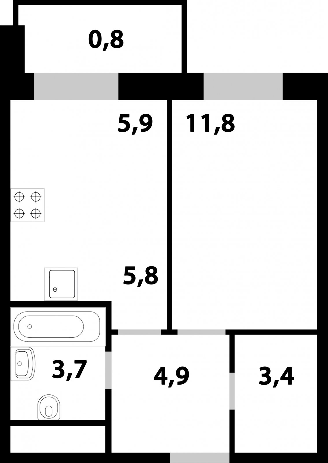 2-комнатная квартира (евро) без отделки, 37.9 м2, 17 этаж, дом сдан, ЖК Союзный, корпус 1 - объявление 2147564 - фото №1