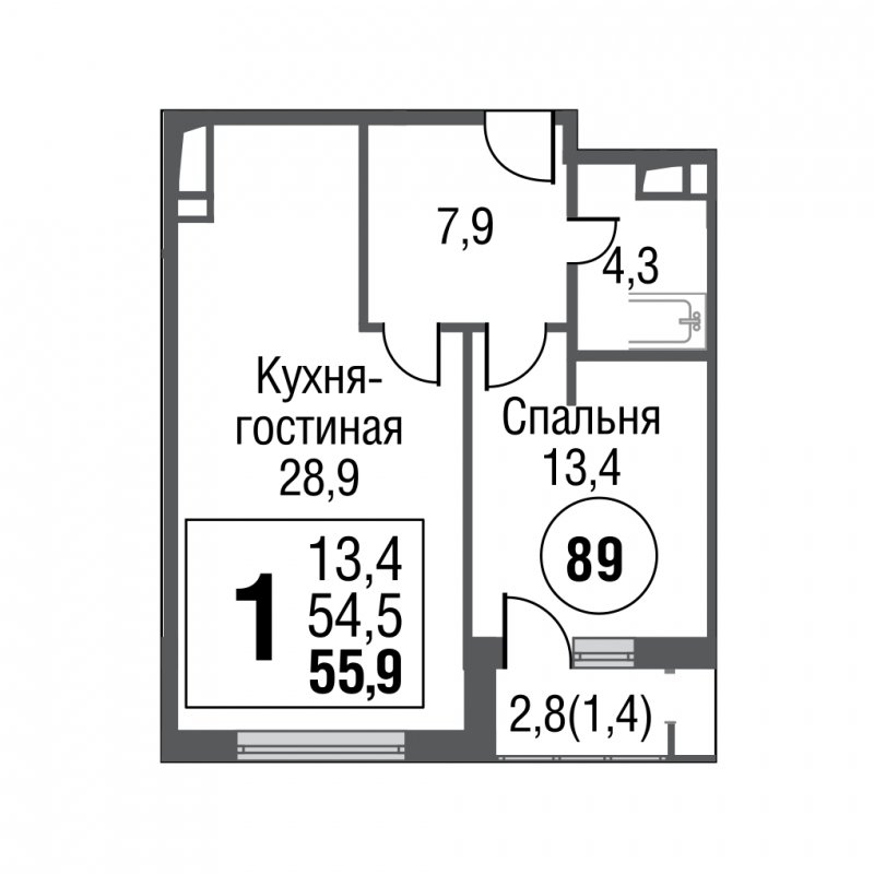 1-комнатная квартира без отделки, 55.7 м2, 19 этаж, дом сдан, ЖК Silver, корпус 3 - объявление 1454902 - фото №1