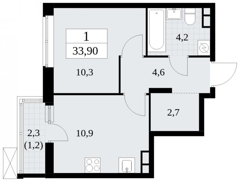 1-комнатная квартира без отделки, 33.9 м2, 8 этаж, сдача 1 квартал 2025 г., ЖК Прокшино, корпус 5.1.4 - объявление 1811042 - фото №1