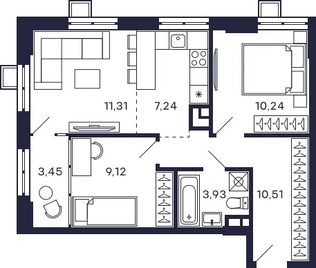 2-комнатная квартира без отделки, 55.83 м2, 3 этаж, сдача 2 квартал 2025 г., ЖК Квартал Тетрис, корпус "Квартал Тетрис 2.2" - объявление 2326636 - фото №1