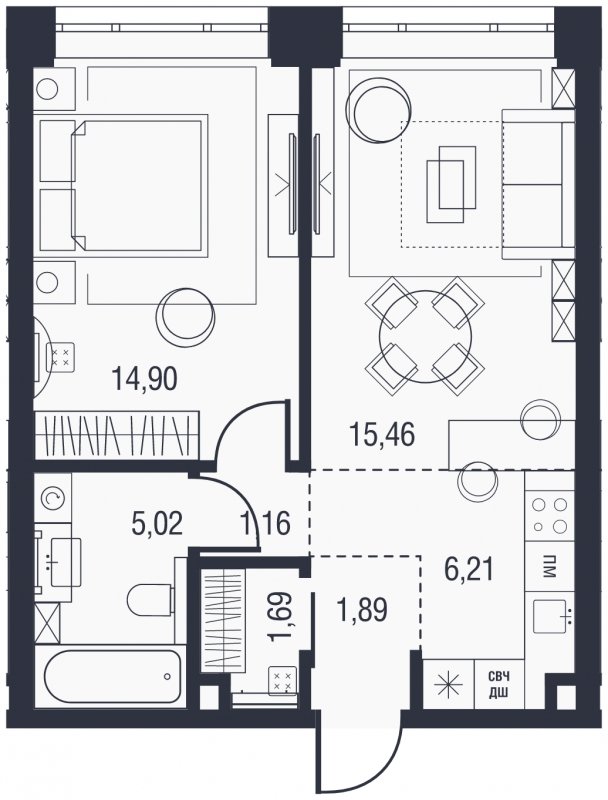 2-комнатная квартира (евро) без отделки, 46.33 м2, 5 этаж, сдача 3 квартал 2023 г., ЖК AFI Park Воронцовский, корпус 5 - объявление 1905611 - фото №1