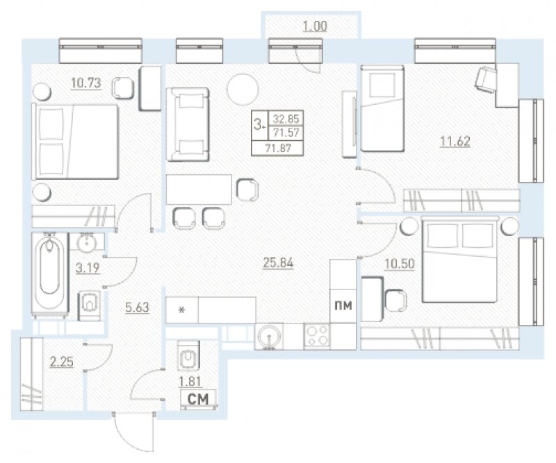 4-комнатная квартира (евро) с полной отделкой, 71.3 м2, 2 этаж, дом сдан, ЖК Столичный, корпус Б8 - объявление 1579199 - фото №1