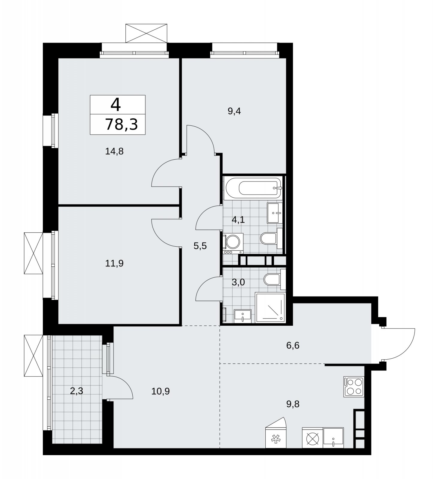 4-комнатная квартира (евро) с частичной отделкой, 78.3 м2, 8 этаж, сдача 2 квартал 2026 г., ЖК Скандинавия, корпус 25.2 - объявление 2283521 - фото №1