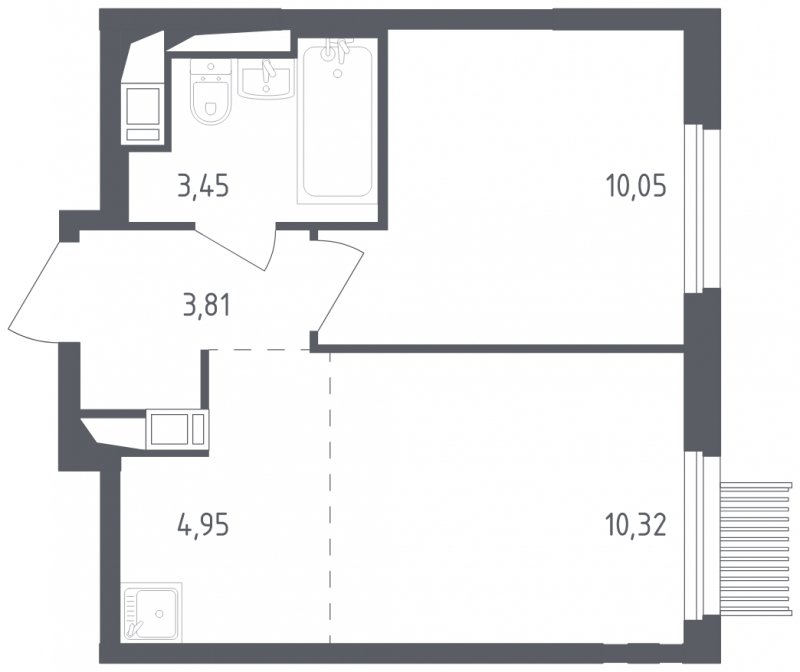 2-комнатная квартира с полной отделкой, 32.58 м2, 3 этаж, сдача 2 квартал 2023 г., ЖК Мытищи Парк, корпус 1 - объявление 1874202 - фото №1