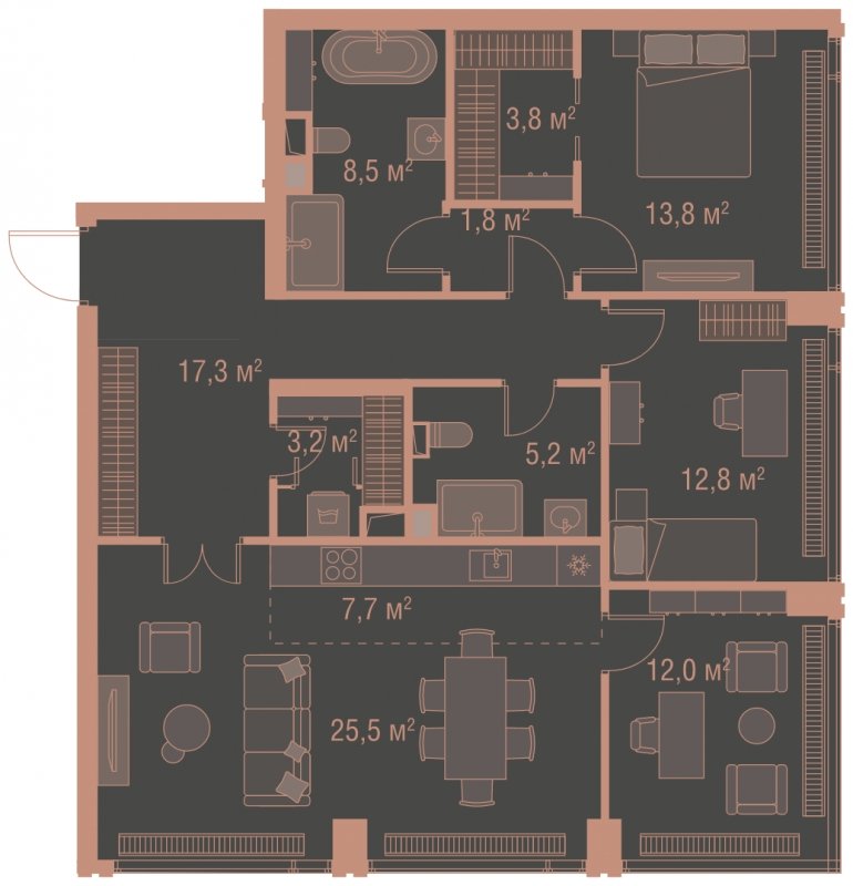 3-комнатная квартира без отделки, 111.7 м2, 11 этаж, сдача 1 квартал 2025 г., ЖК HIGH LIFE, корпус Soul Tower - объявление 1767793 - фото №1