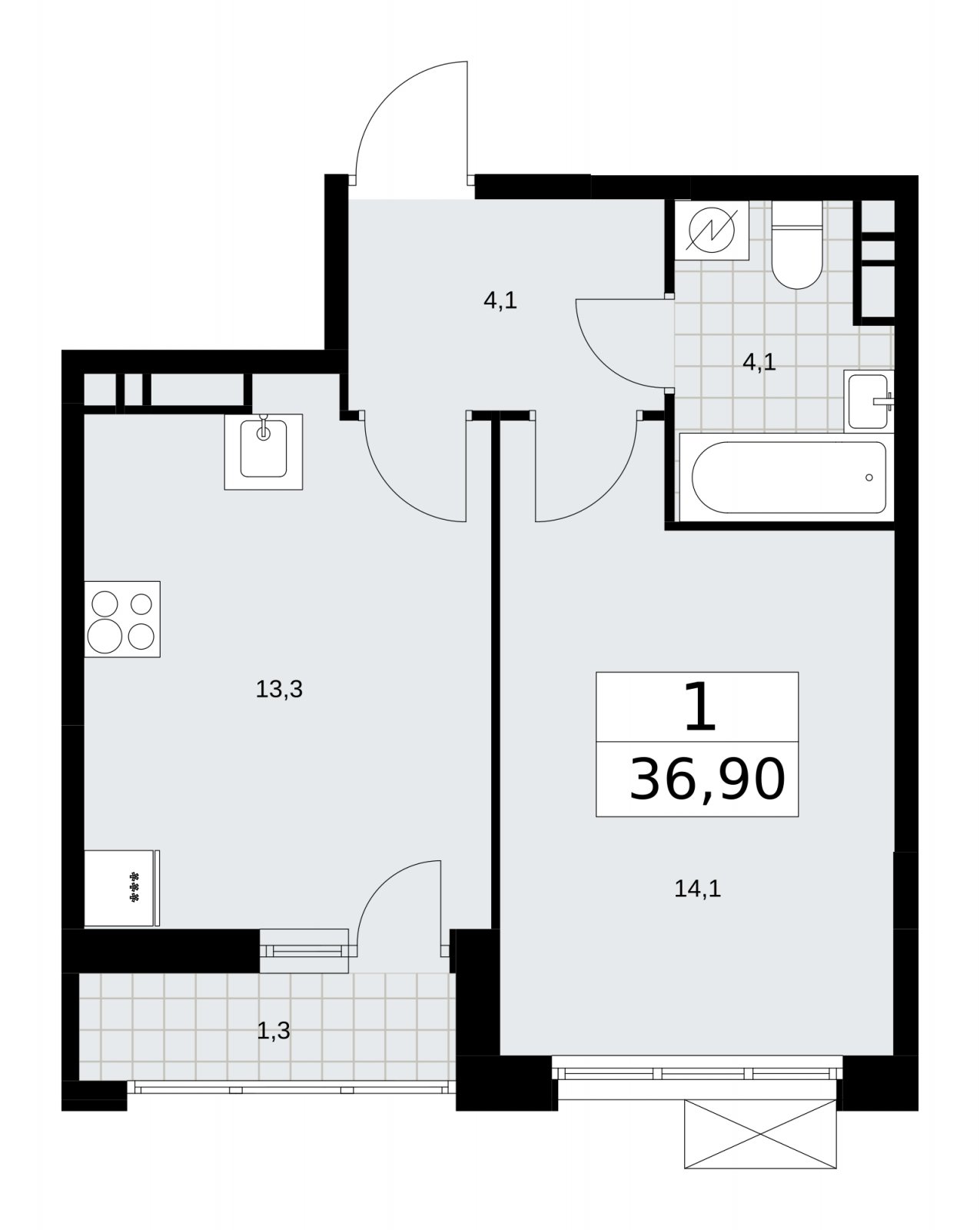 1-комнатная квартира с частичной отделкой, 36.9 м2, 10 этаж, сдача 4 квартал 2025 г., ЖК Скандинавия, корпус 28.4 - объявление 2202628 - фото №1
