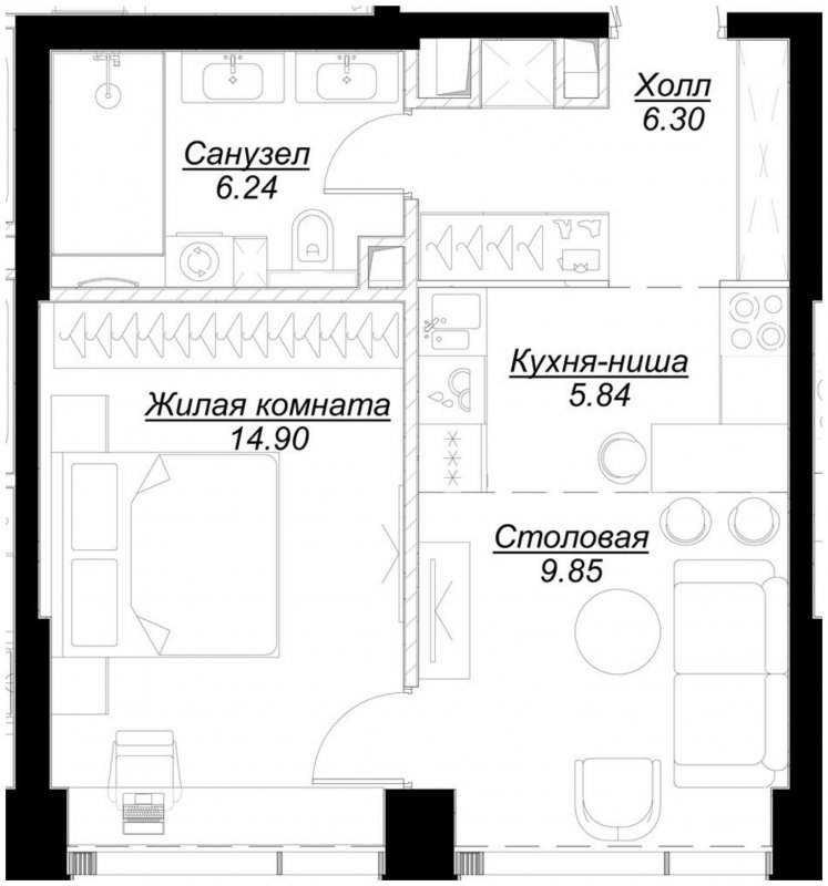 1-комнатная квартира с частичной отделкой, 43.45 м2, 16 этаж, сдача 4 квартал 2024 г., ЖК MOD, корпус Mod.M - объявление 1788255 - фото №1