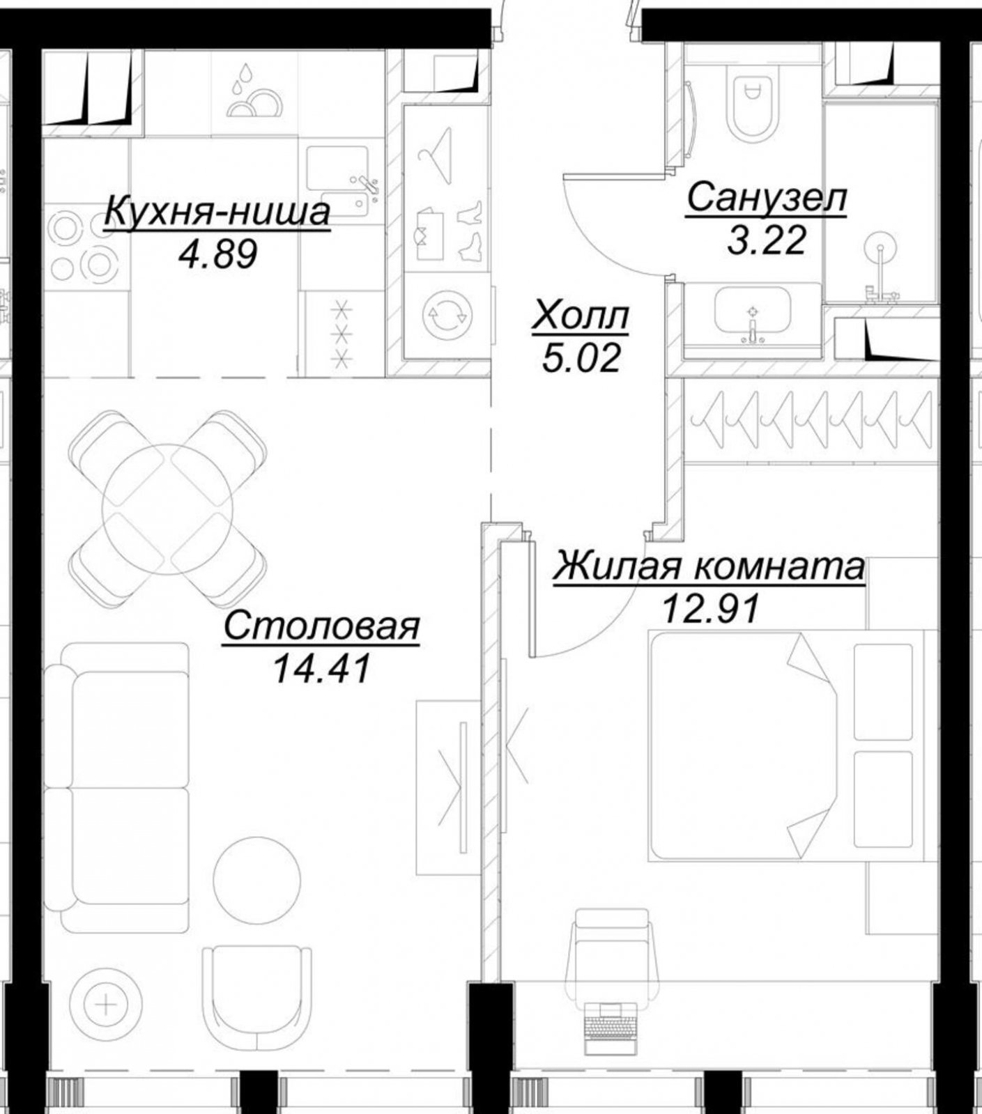 1-комнатная квартира с частичной отделкой, 40.37 м2, 35 этаж, сдача 4 квартал 2024 г., ЖК MOD, корпус Camus - объявление 2191338 - фото №1