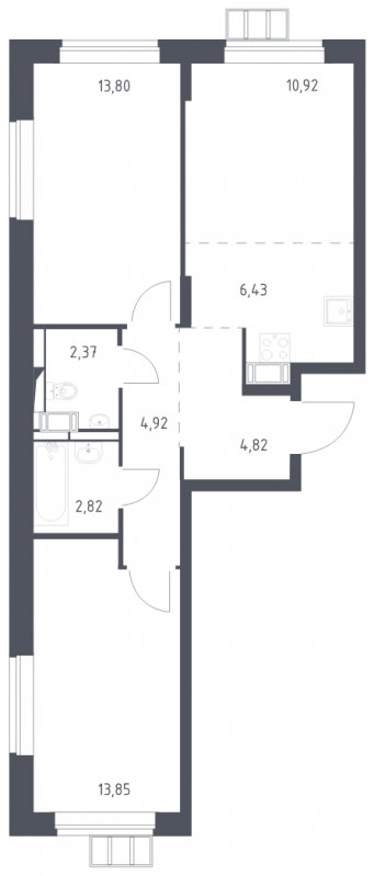 3-комнатная квартира (евро) без отделки, 59.93 м2, 2 этаж, сдача 1 квартал 2025 г., ЖК Алхимово, корпус 9 - объявление 2057087 - фото №1