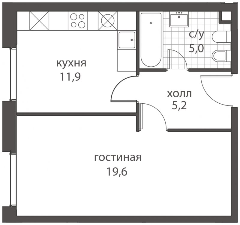 1-комнатная квартира без отделки, 41.7 м2, 1 этаж, дом сдан, ЖК HomeCity, корпус 1 - объявление 1762573 - фото №1