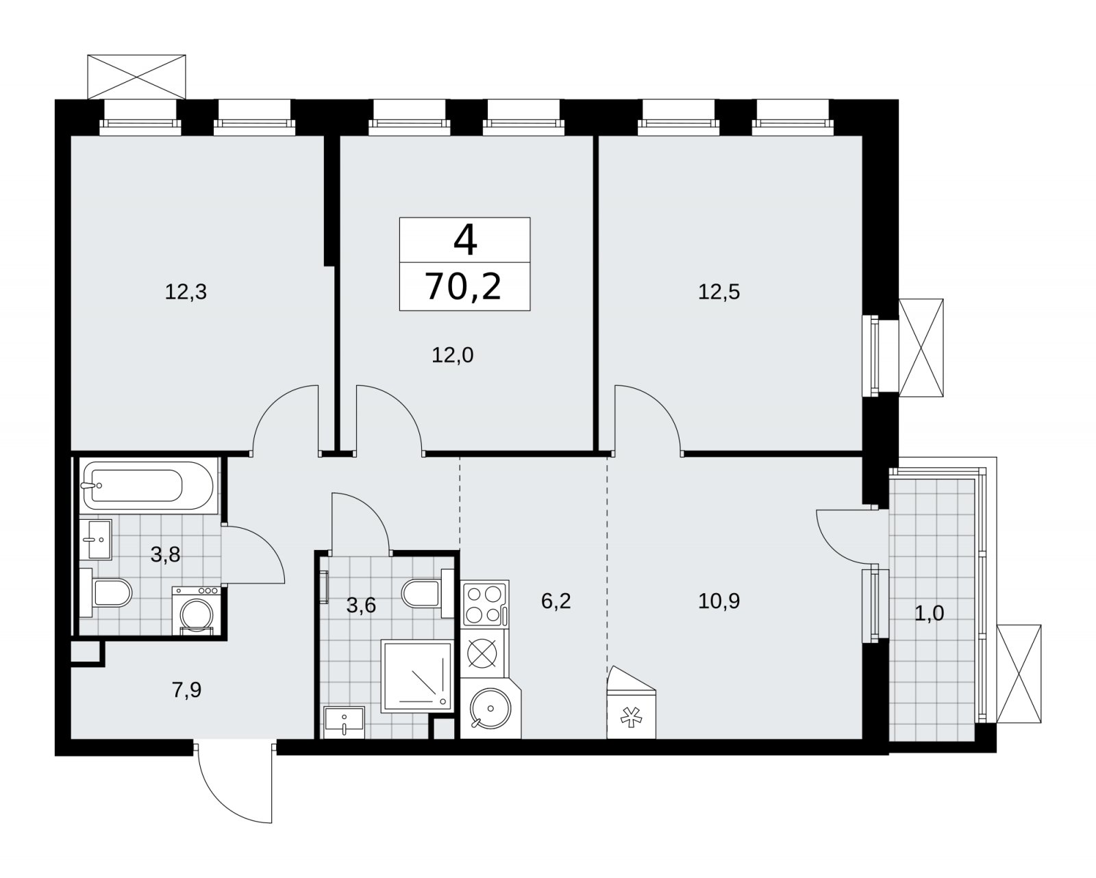 4-комнатная квартира (евро) с частичной отделкой, 70.2 м2, 2 этаж, сдача 2 квартал 2026 г., ЖК Скандинавия, корпус 25.1 - объявление 2283317 - фото №1