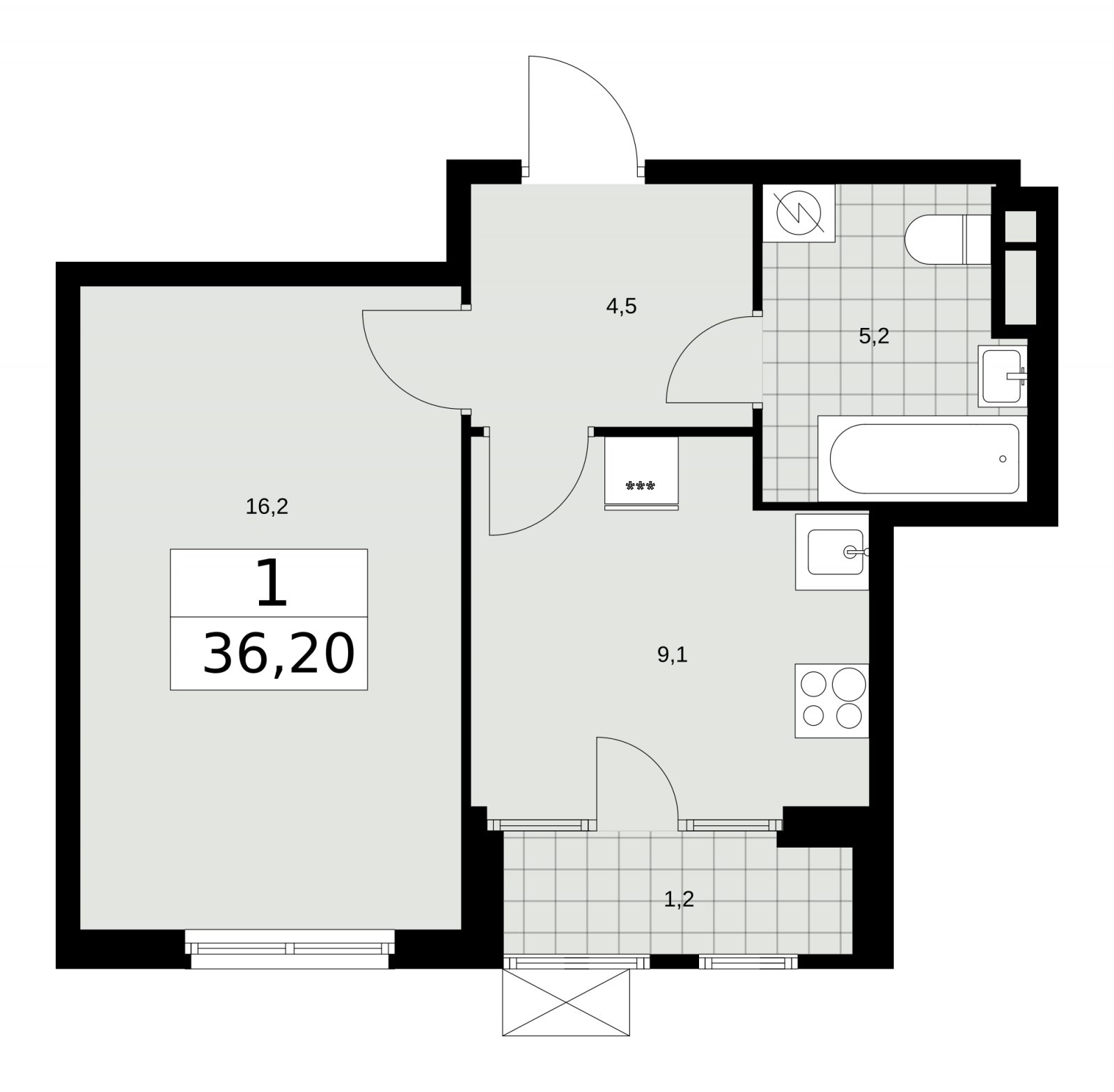 1-комнатная квартира с частичной отделкой, 36.2 м2, 5 этаж, сдача 1 квартал 2026 г., ЖК Дом на Зорге, корпус 25 - объявление 2221018 - фото №1
