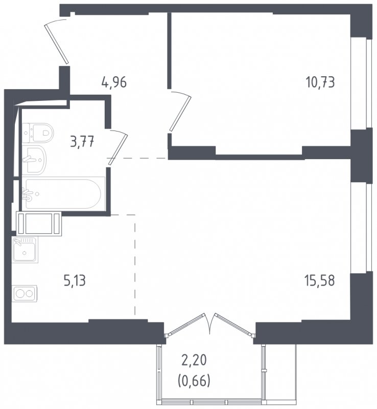 2-комнатная квартира с полной отделкой, 40.83 м2, 12 этаж, сдача 3 квартал 2024 г., ЖК Томилино Парк, корпус 5.1 - объявление 1831150 - фото №1