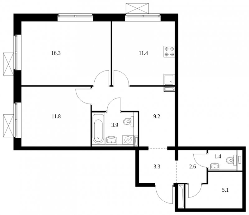 2-комнатная квартира с полной отделкой, 65 м2, 21 этаж, сдача 1 квартал 2023 г., ЖК Одинцово-1, корпус 1.19.2 - объявление 1557180 - фото №1
