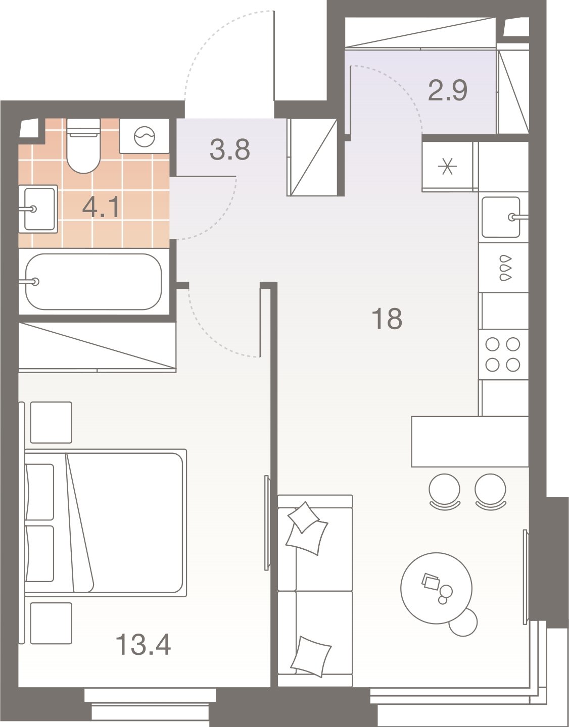 2-комнатная квартира без отделки, 42.4 м2, 26 этаж, сдача 1 квартал 2026 г., ЖК Twelve, корпус 3 - объявление 2400171 - фото №1
