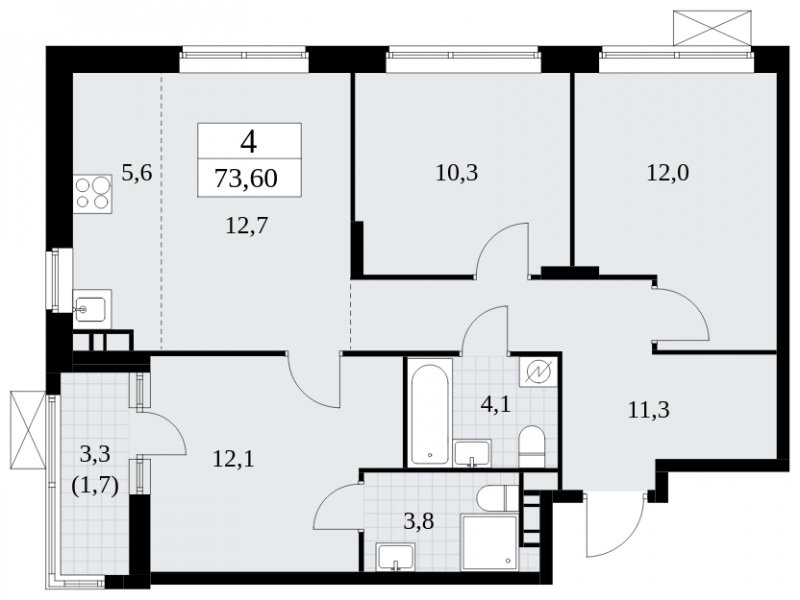 4-комнатная квартира (евро) без отделки, 73.6 м2, 13 этаж, сдача 1 квартал 2025 г., ЖК Прокшино, корпус 5.2.1 - объявление 1751056 - фото №1
