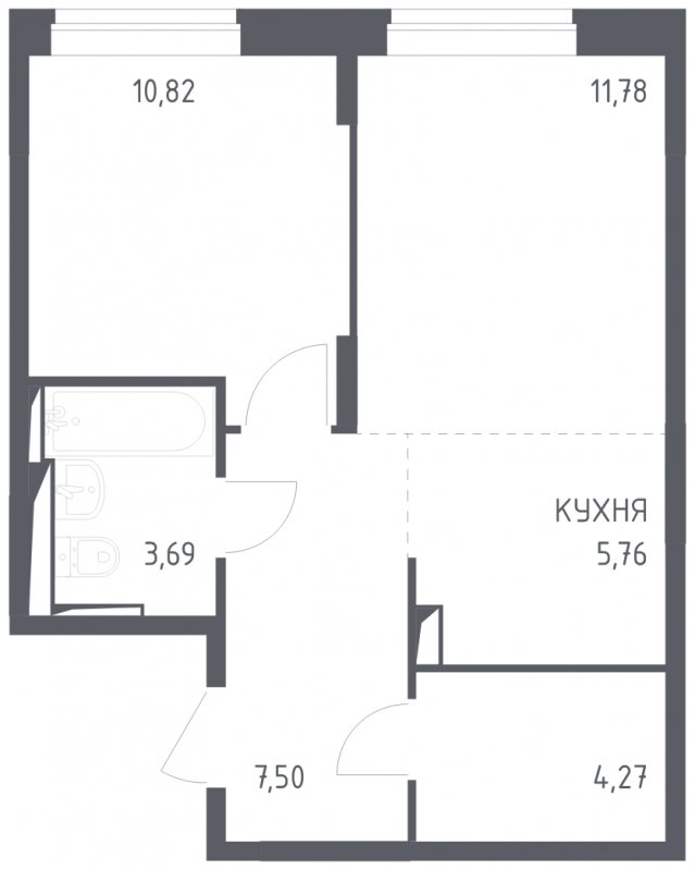 2-комнатная квартира (евро) с полной отделкой, 43.82 м2, 9 этаж, сдача 2 квартал 2024 г., ЖК Остафьево, корпус 12.3 - объявление 1805726 - фото №1