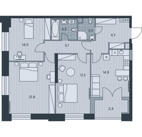 3-комнатная квартира без отделки, 92.6 м2, 14 этаж, сдача 3 квартал 2025 г., ЖК EVER, корпус 4 - объявление 2412603 - фото №1