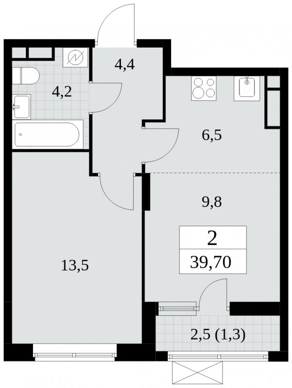 2-комнатная квартира (евро) с полной отделкой, 39.7 м2, 8 этаж, сдача 2 квартал 2025 г., ЖК Прокшино, корпус 5.1.2 - объявление 1860303 - фото №1