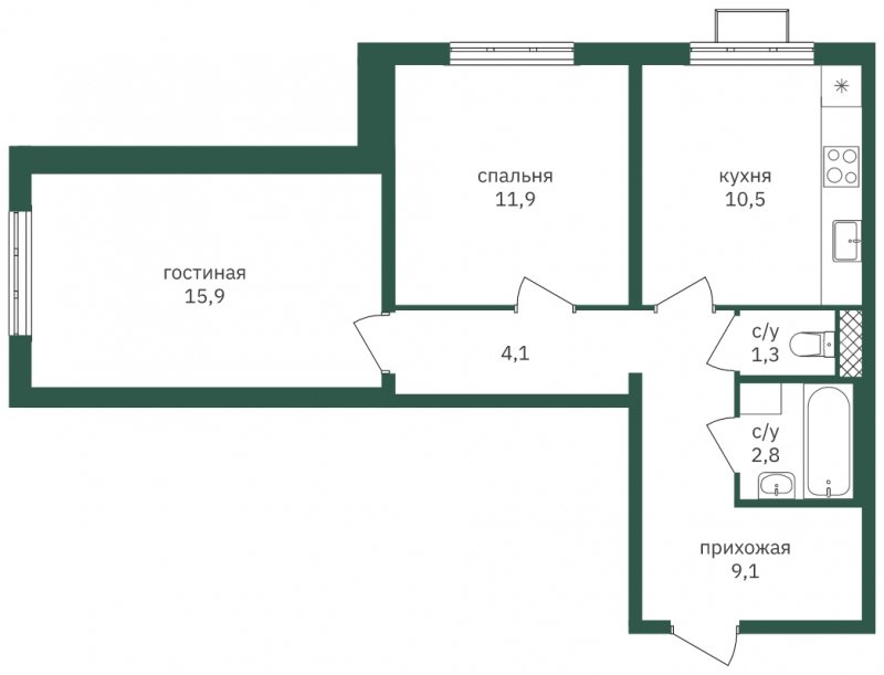 2-комнатная квартира с частичной отделкой, 55.6 м2, 3 этаж, сдача 1 квартал 2023 г., ЖК Зеленая Вертикаль, корпус 4 - объявление 1968877 - фото №1
