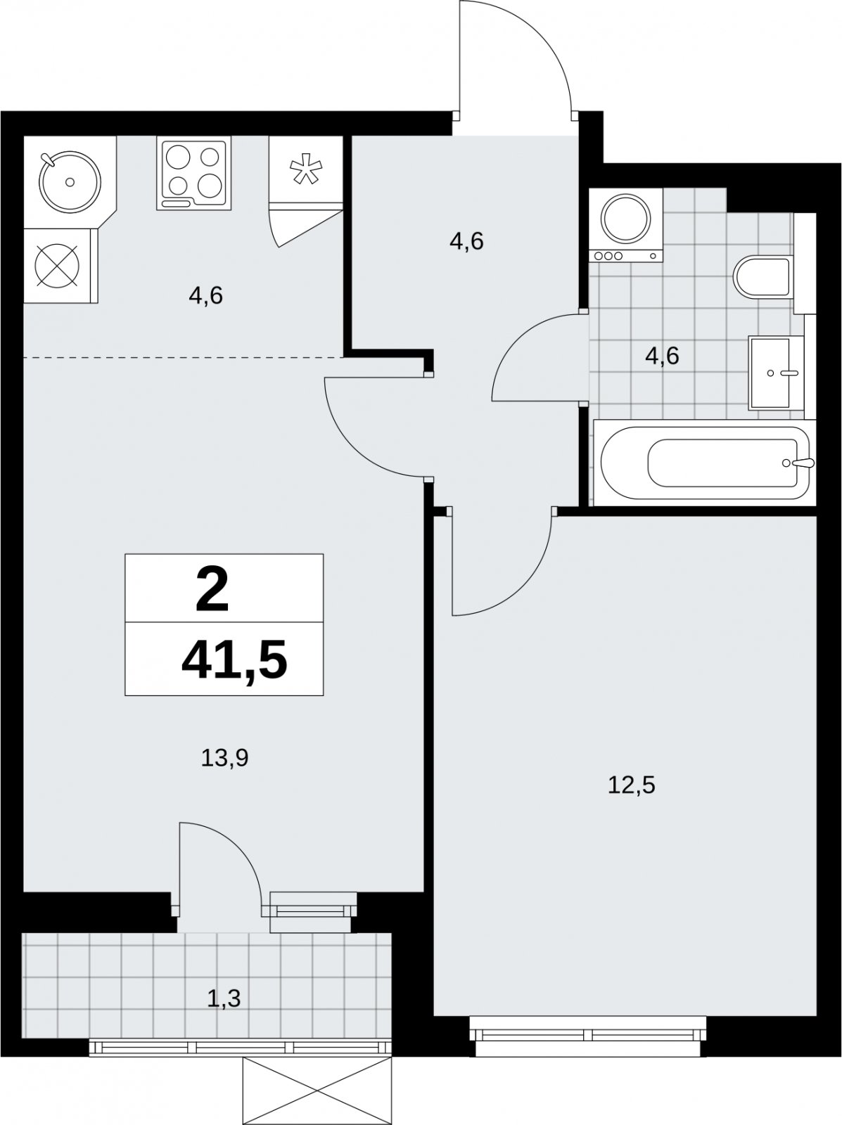 2-комнатная квартира (евро) без отделки, 41.5 м2, 12 этаж, сдача 2 квартал 2026 г., ЖК Бунинские кварталы, корпус 9.1 - объявление 2324043 - фото №1