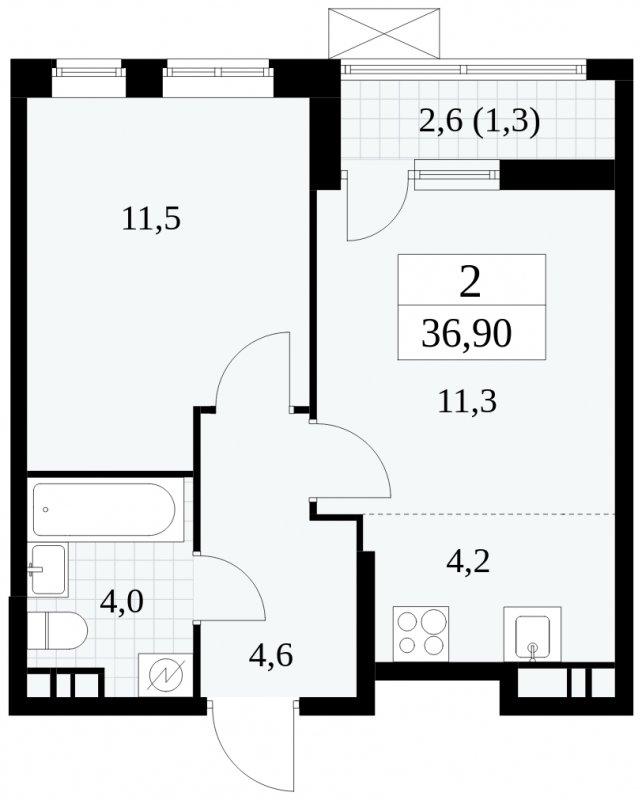 2-комнатная квартира (евро) без отделки, 36.9 м2, 15 этаж, сдача 1 квартал 2025 г., ЖК Прокшино, корпус 5.2.5 - объявление 1900948 - фото №1