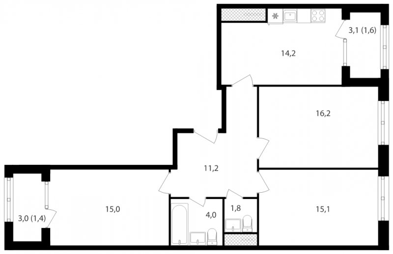 3-комнатная квартира без отделки, 80.6 м2, 10 этаж, сдача 1 квартал 2023 г., ЖК Михалковский, корпус 1 - объявление 1713252 - фото №1