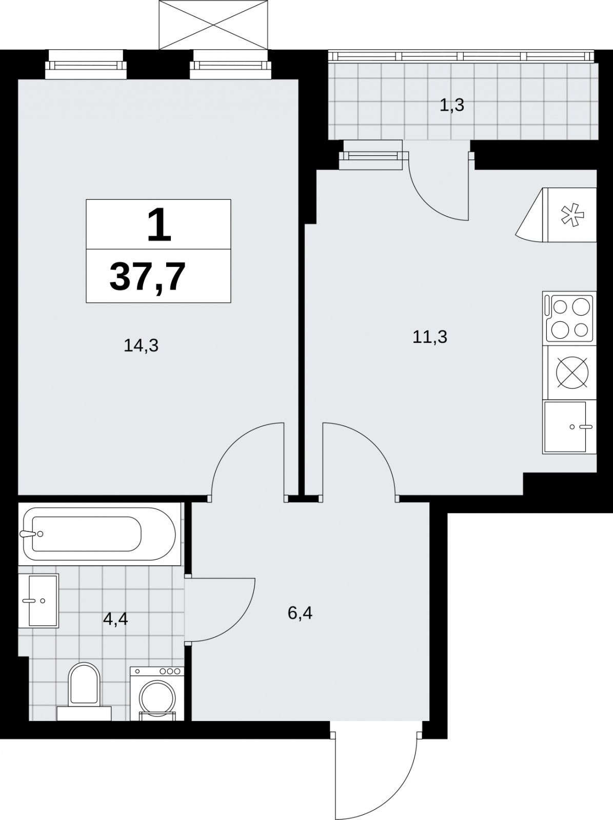 1-комнатная квартира без отделки, 37.7 м2, 3 этаж, сдача 2 квартал 2026 г., ЖК Дзен-кварталы, корпус 6.1.1 - объявление 2327083 - фото №1