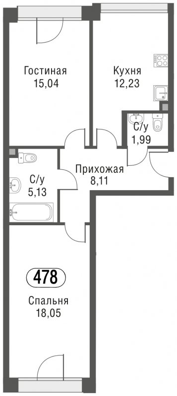 2-комнатная квартира без отделки, 60.55 м2, 2 этаж, сдача 3 квартал 2023 г., ЖК AFI Park Воронцовский, корпус 3 - объявление 1637219 - фото №1