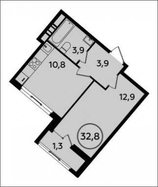 1-комнатная квартира с частичной отделкой, 32.8 м2, 7 этаж, сдача 2 квартал 2023 г., ЖК Прокшино, корпус 3.2 - объявление 1639810 - фото №1