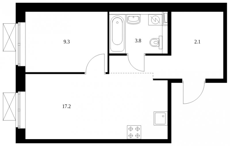 1-комнатная квартира с полной отделкой, 38.9 м2, 9 этаж, сдача 4 квартал 2023 г., ЖК Бунинские луга, корпус 3.2.1 - объявление 1627825 - фото №1