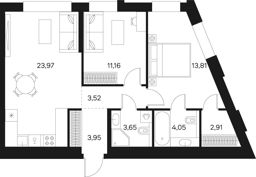 2-комнатная квартира без отделки, 66.52 м2, 17 этаж, сдача 4 квартал 2024 г., ЖК FØRST, корпус 2 - объявление 2366014 - фото №1