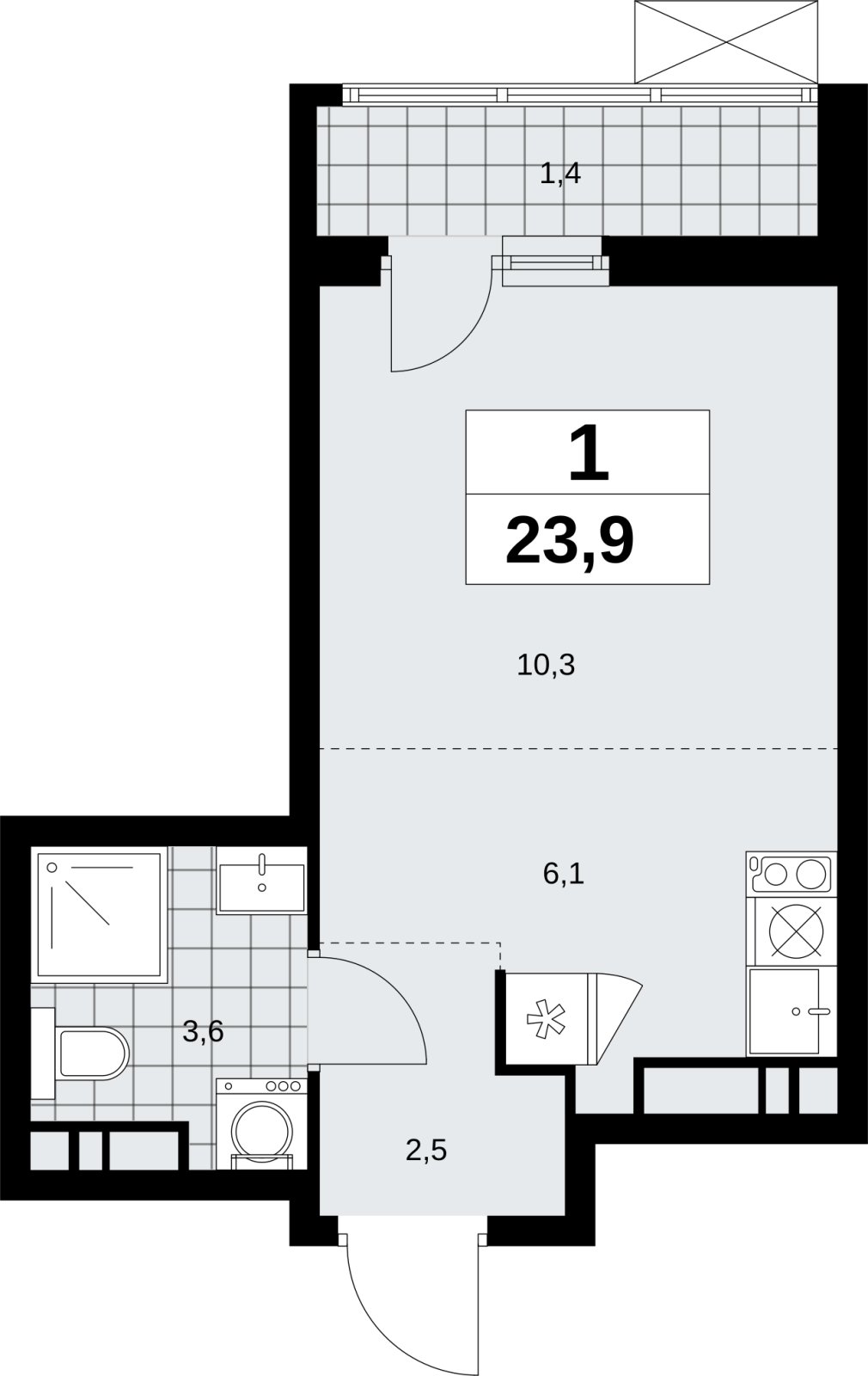 Студия с полной отделкой, 23.9 м2, 10 этаж, сдача 1 квартал 2027 г., ЖК Скандинавия, корпус 2.18.2.1 - объявление 2351148 - фото №1