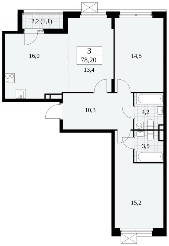 3-комнатная квартира (евро) без отделки, 78.2 м2, 5 этаж, сдача 1 квартал 2025 г., ЖК Скандинавия, корпус 2.27.3 - объявление 1840636 - фото №1