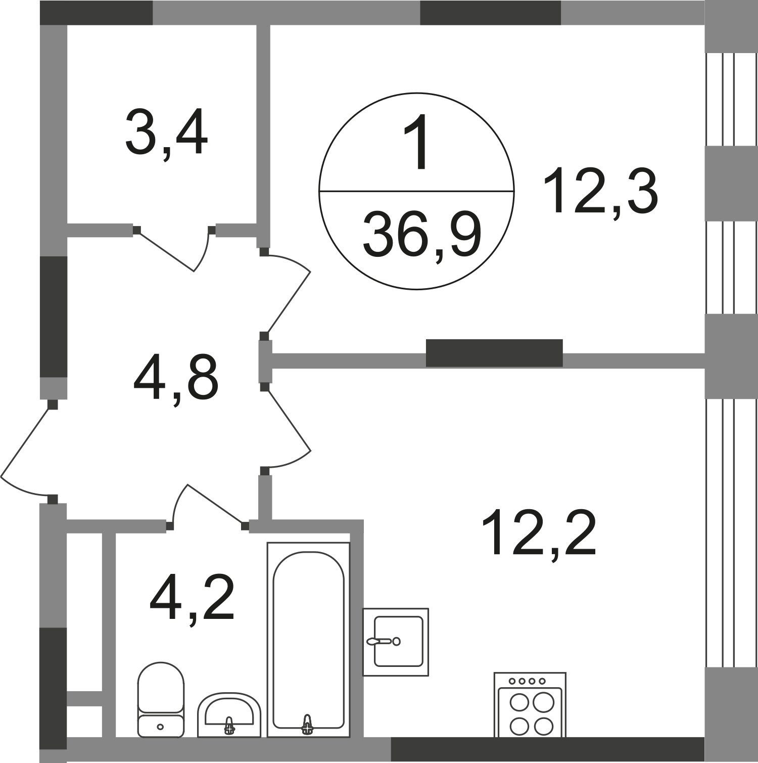1-комнатная квартира без отделки, 36.9 м2, 6 этаж, сдача 1 квартал 2025 г., ЖК город-парк Переделкино Ближнее, корпус 17-1 - объявление 2347198 - фото №1