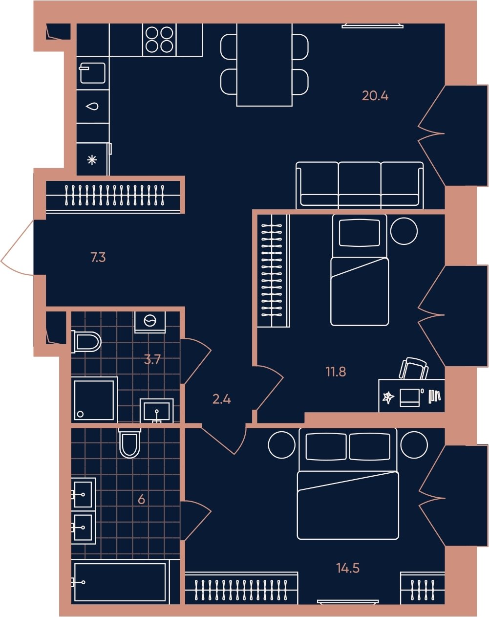 3-комнатная квартира (евро) с частичной отделкой, 66.1 м2, 9 этаж, сдача 3 квартал 2026 г., ЖК ERA, корпус 2 - объявление 2303963 - фото №1