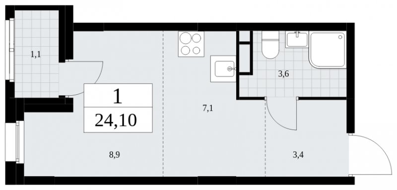 1-комнатная квартира без отделки, 24.1 м2, 3 этаж, сдача 4 квартал 2024 г., ЖК Скандинавия, корпус 36.2.2 - объявление 1779942 - фото №1