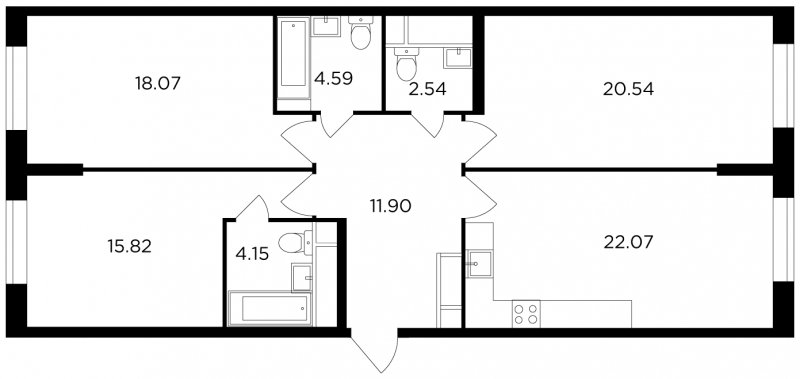 3-комнатная квартира без отделки, 99.68 м2, 3 этаж, сдача 2 квартал 2022 г., ЖК КутузовGRAD 2, корпус 6 - объявление 1408018 - фото №1