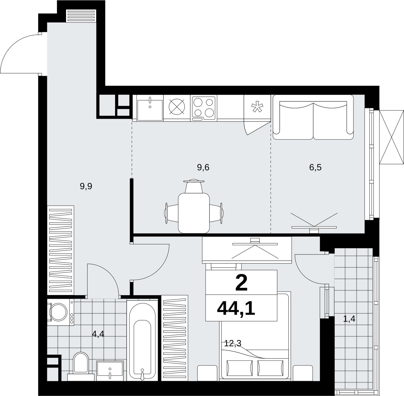 2-комнатная квартира (евро) с полной отделкой, 44.1 м2, 3 этаж, сдача 1 квартал 2027 г., ЖК Скандинавия, корпус 2.18.2.2 - объявление 2351249 - фото №1