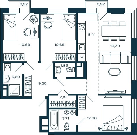 3-комнатная квартира без отделки, 79.24 м2, 5 этаж, сдача 3 квартал 2025 г., ЖК М_5, корпус 2 - объявление 2278066 - фото №1