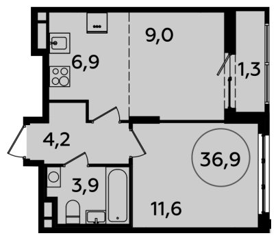 2-комнатная квартира (евро) с полной отделкой, 36.9 м2, 12 этаж, сдача 2 квартал 2024 г., ЖК Испанские кварталы, корпус 8.1 - объявление 1633491 - фото №1