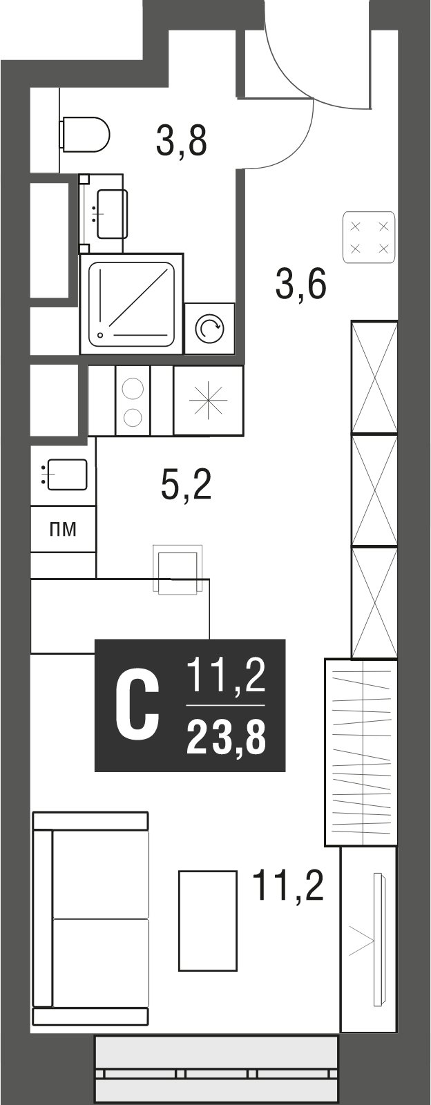Студия с полной отделкой, 23.8 м2, 12 этаж, сдача 2 квартал 2024 г., ЖК AFI Tower, корпус 1 - объявление 2020719 - фото №1