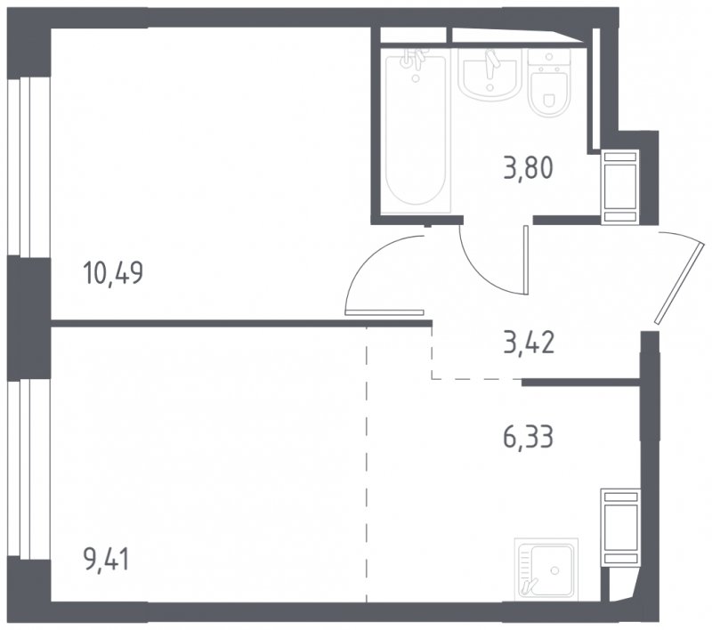 2-комнатная квартира (евро) с полной отделкой, 33.45 м2, 3 этаж, сдача 4 квартал 2023 г., ЖК Алхимово, корпус 7 - объявление 2094741 - фото №1
