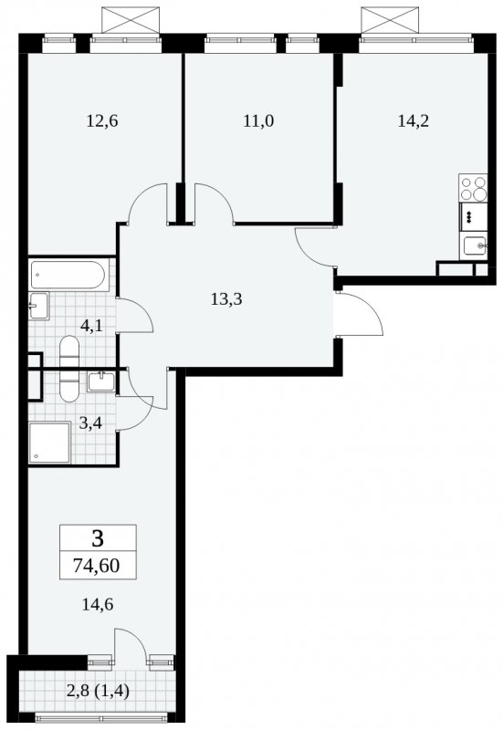 3-комнатная квартира без отделки, 74.6 м2, 5 этаж, сдача 3 квартал 2024 г., ЖК Прокшино, корпус 8.5 - объявление 1684338 - фото №1