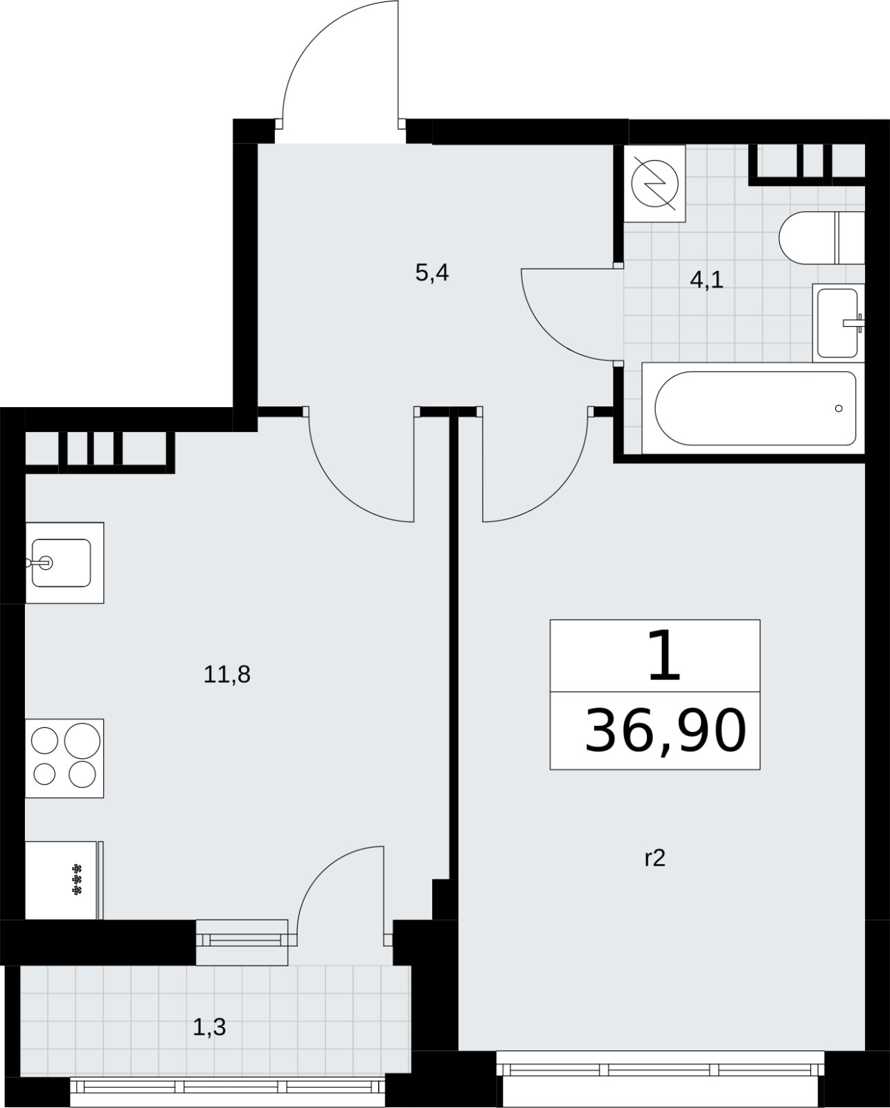 1-комнатная квартира с полной отделкой, 36.9 м2, 8 этаж, сдача 4 квартал 2026 г., ЖК Родные кварталы, корпус 3.3 - объявление 2378632 - фото №1